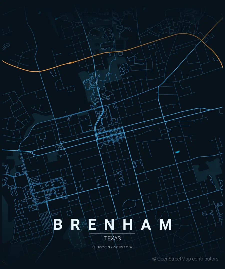 Street map of Brenham, TX